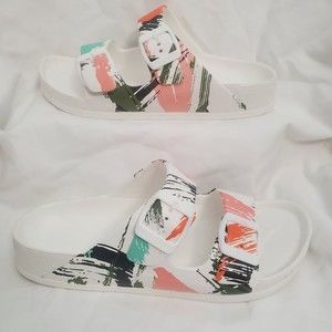 FUNKYMONKEY Women's Comfort Slides Double Buckle Adjustable EVA Flat Sandals 6